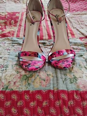 Qupid Pink Floral Open-Toe Ankle-Strap Heels